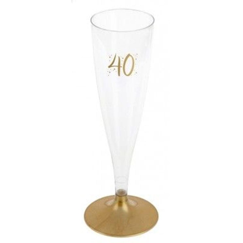40th Birthday Champagne Flute, Gold, 6 Count