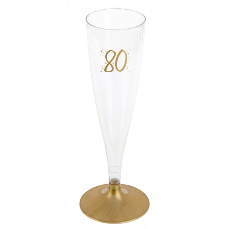 80th Birthday Champagne Flute, Gold, 6 Count