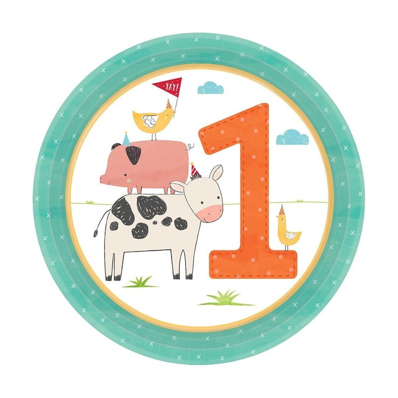 Barnyard Party Dessert Paper Plates, 1Year, 7in, 8Count
