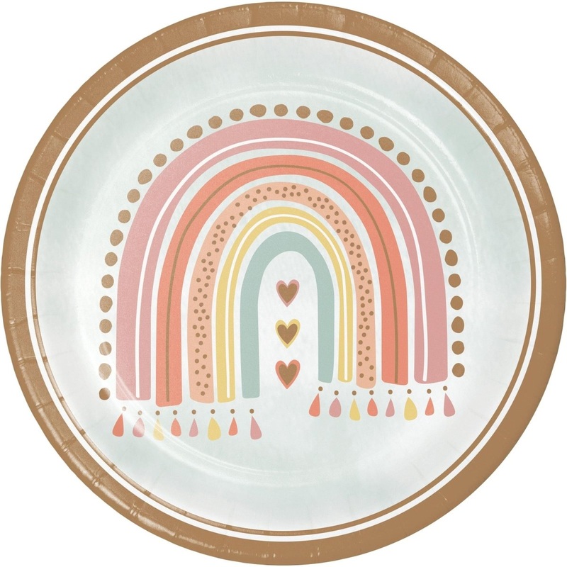 Boho Rainbow Dinner Paper Plates, 9in, 8Count