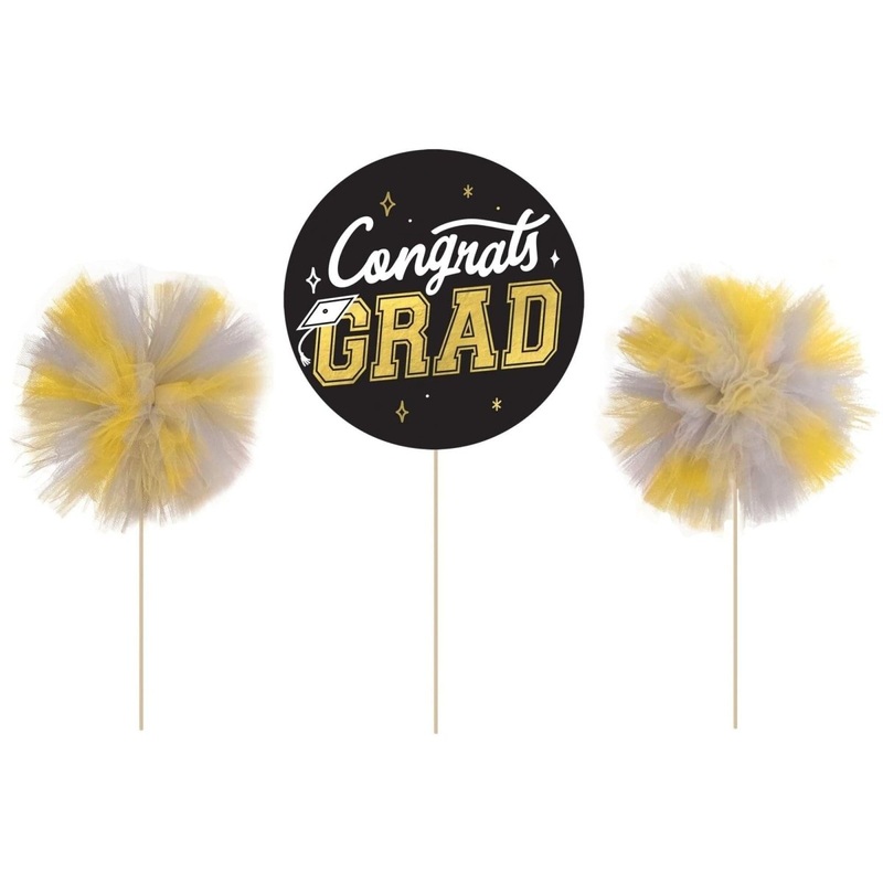 Graduation Centrepiece Pom Pom Sticks, 3Count