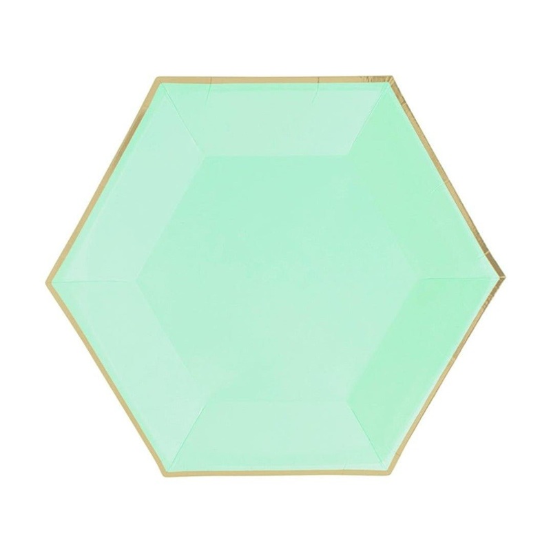 Mint Green Hexagon Plates, 9 Inches, 8 Count