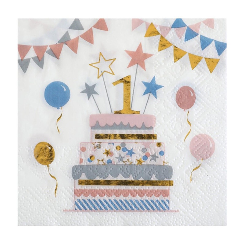 Pastel 1st Birthday Beverage Napkins, 20 Count