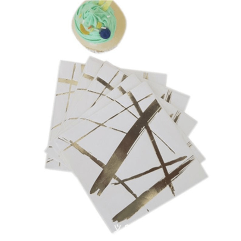 White & Gold Stripe Beverage Napkins, 16 Count