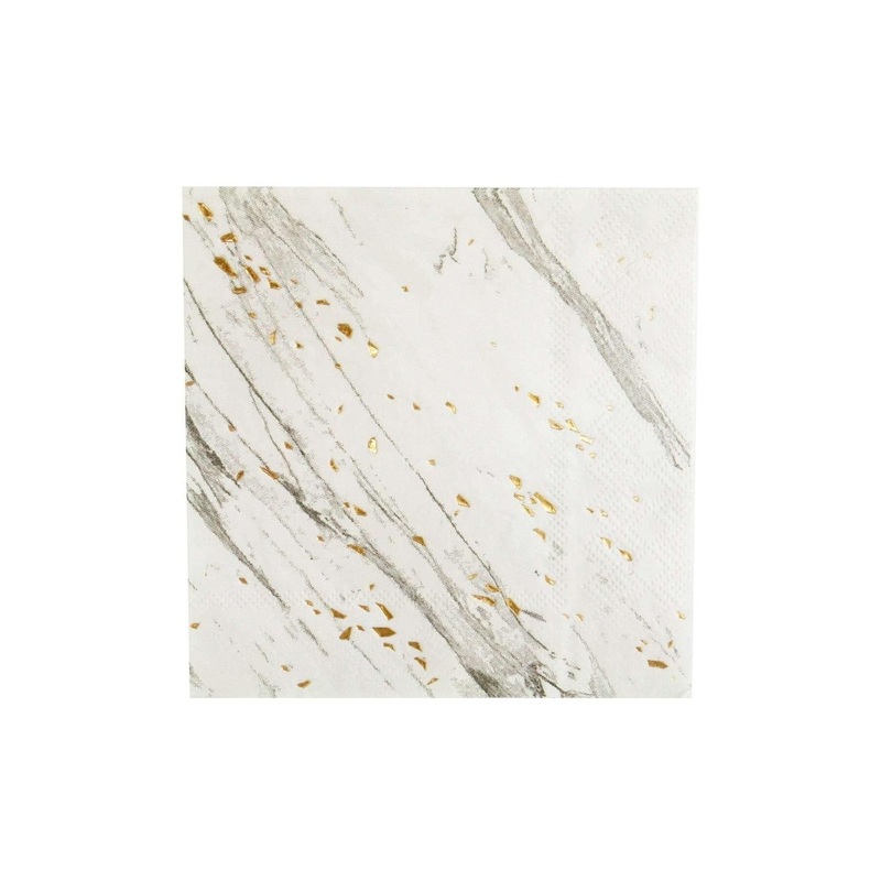 White Marble Beverage Napkins, 16 Count