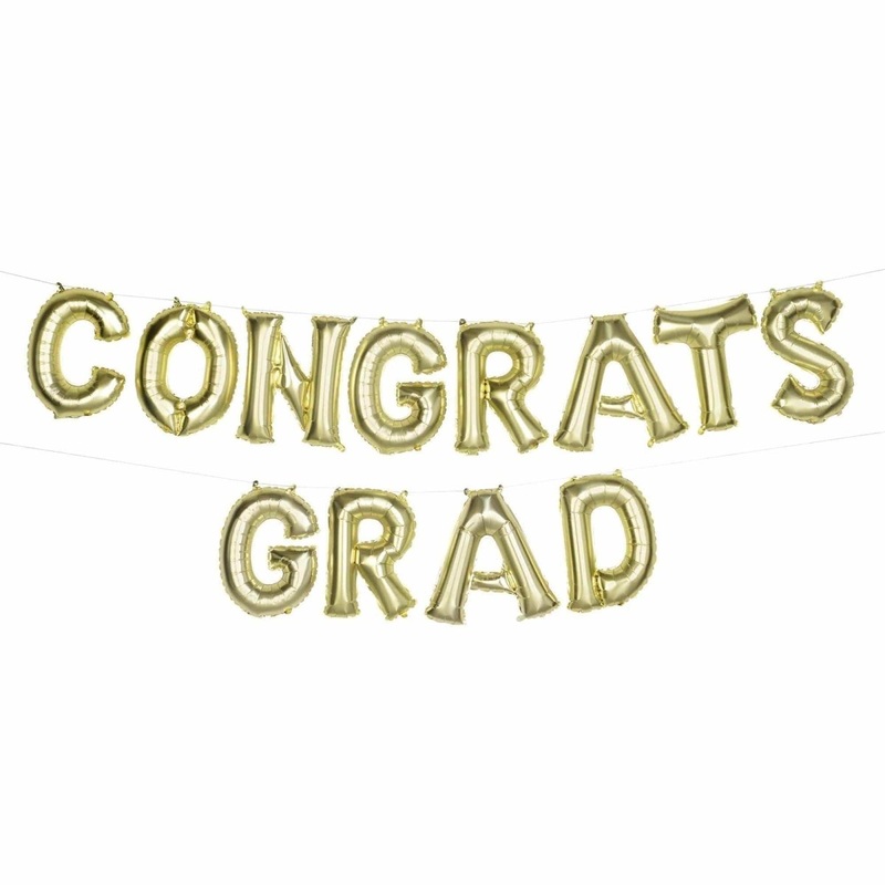 Graduation Air-Filled Balloon Letter Banner Kit, "Congrats Grad", Gold