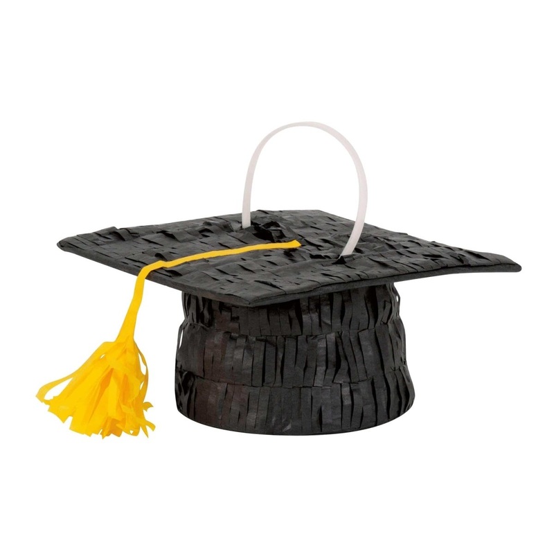 Graduation Cap Mini Piata, Black and Gold
