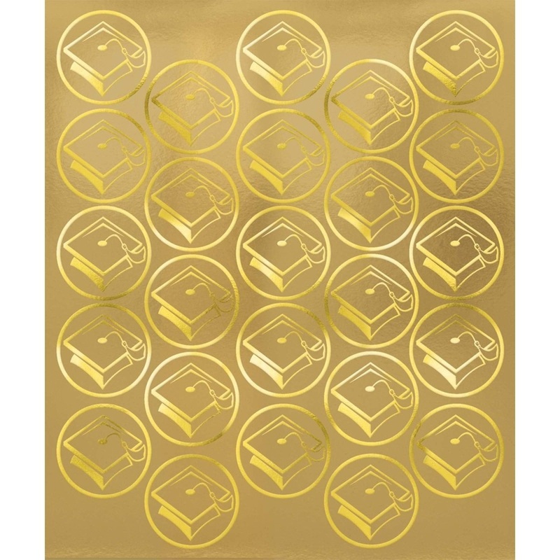 Graduation Cap Sticker Seals, Metallic Gold, 50Count