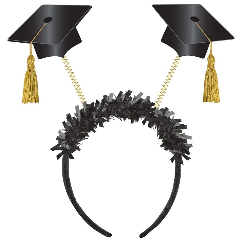 Graduation Caps Headband, Black and Gold