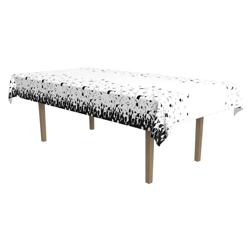 Graduation Caps Table Cover, 54"x108", Plastic, Black and White