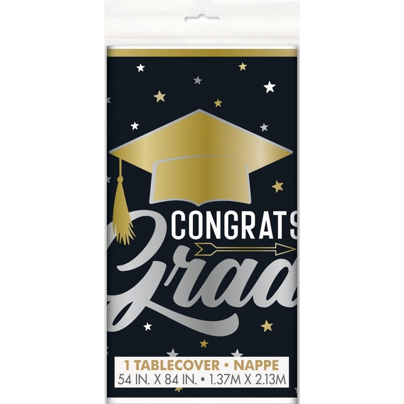 Graduation Table Cover "Congrats Grad", Plastic, 54"x84"