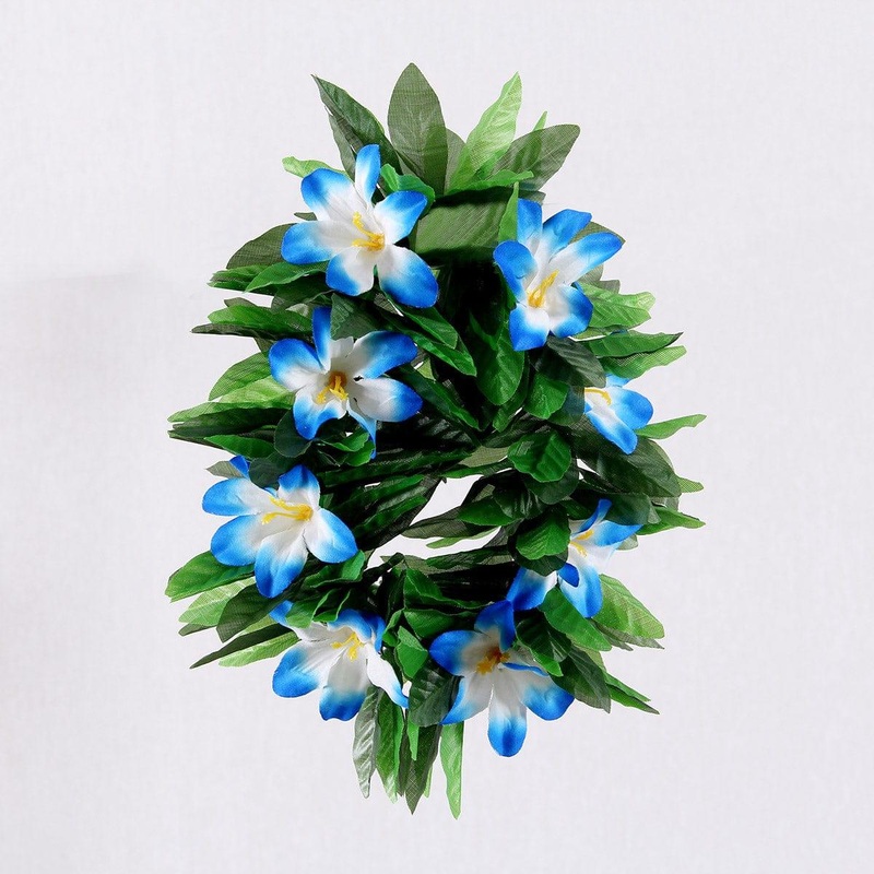 Honolulu Flower Headband with Leaves, Blue