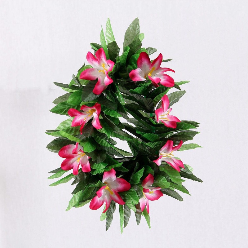 Honolulu Flower Headband with Leaves, Fuchsia