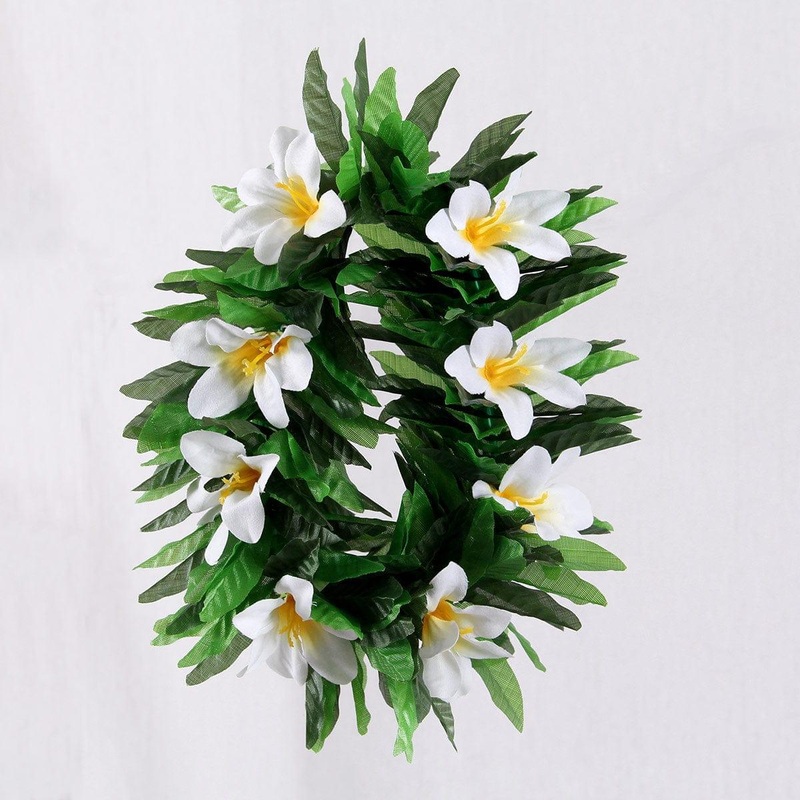 Honolulu Flower Headband with Leaves, White