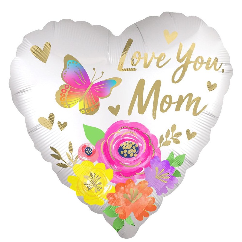 "Love You Mom" Foil Balloon, 18in, Floral
