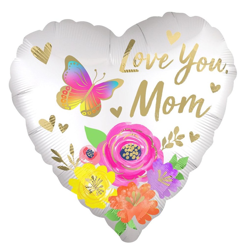 "Love You Mom" Supershape Foil Balloon, 28in, Floral