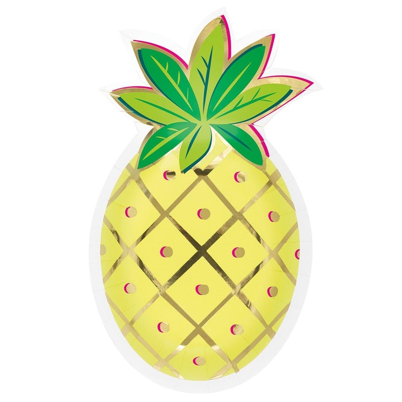 Tropical Leaves Pineapple Shaped Paper Plates, 10in, 8Count