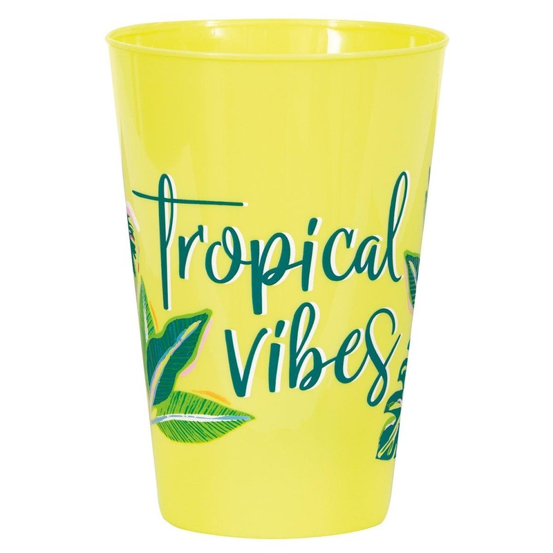 Tropical Leaves Plastic Cups, 16oz, 6Count