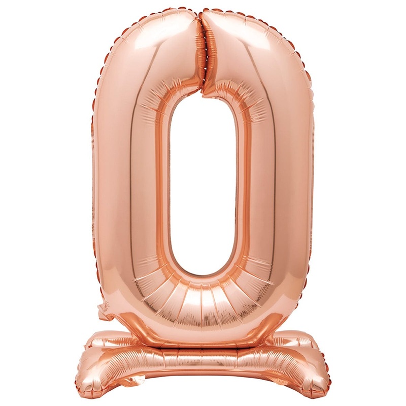 Air-filled Standing Rose Gold number 0 Foil Balloon, 34 inches