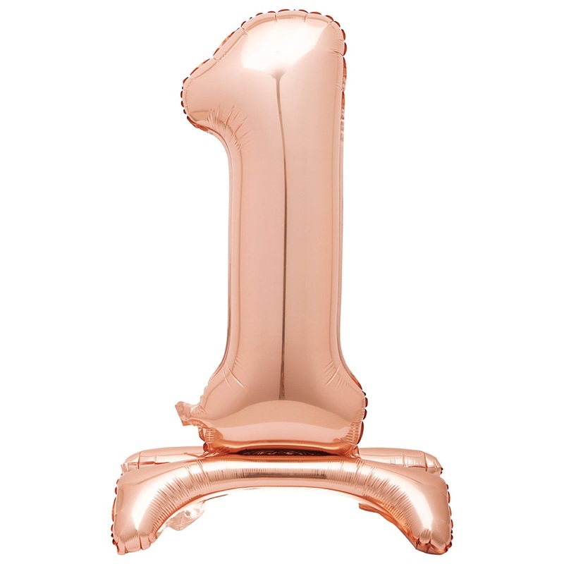 Air-filled Standing Rose Gold Number 1 Foil Balloon, 34 inches