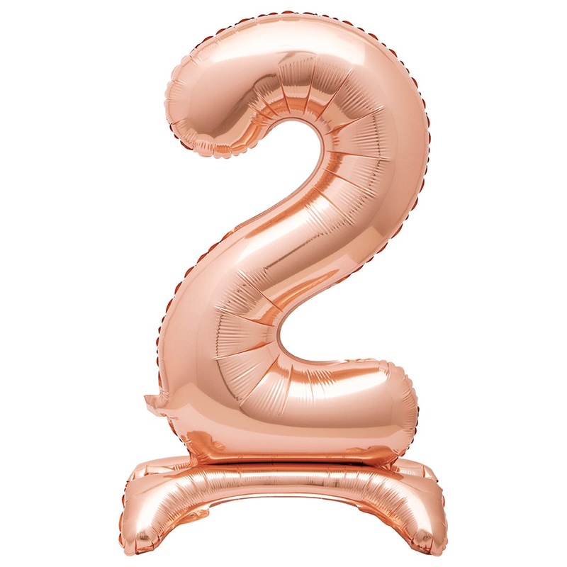 Air-filled Standing Rose Gold Number 2 Foil Balloon, 34 inches