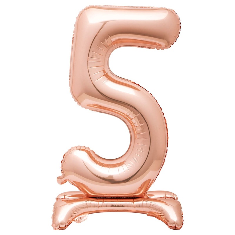 Air-filled Standing Rose Gold Number 5 Foil Balloon, 34 inches