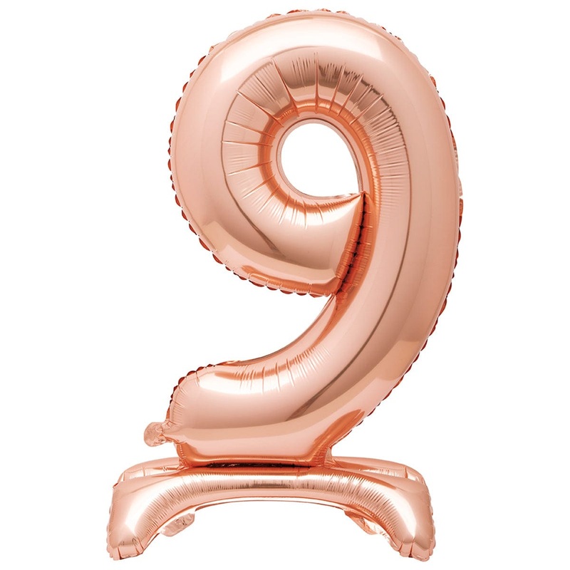 Air-filled Standing Rose Gold Number 9 Foil Balloon, 34 inches
