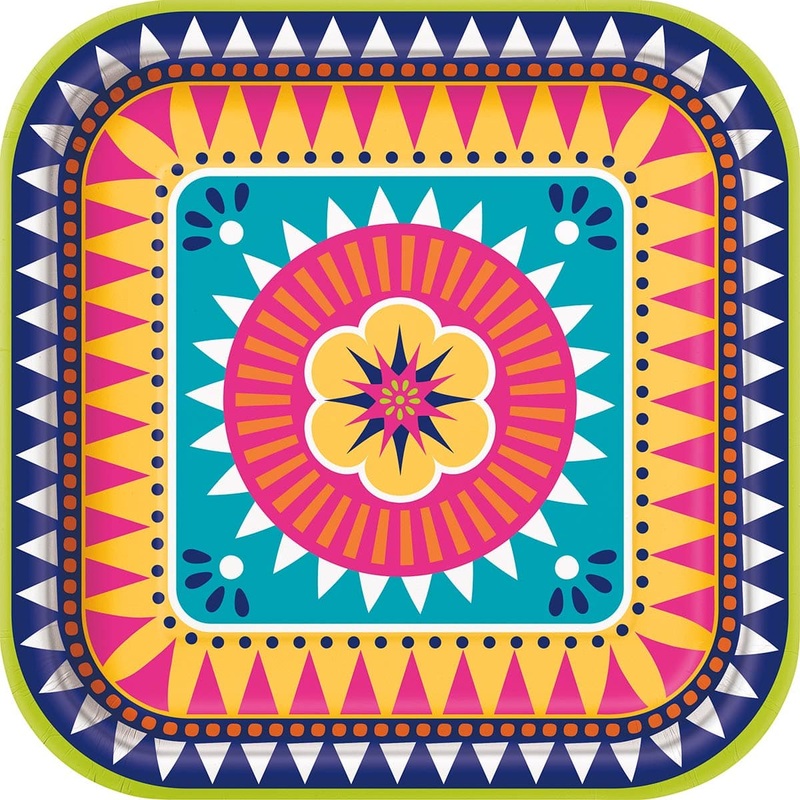 Boho Fiesta Lunch Paper Plates, 9in, 8Count