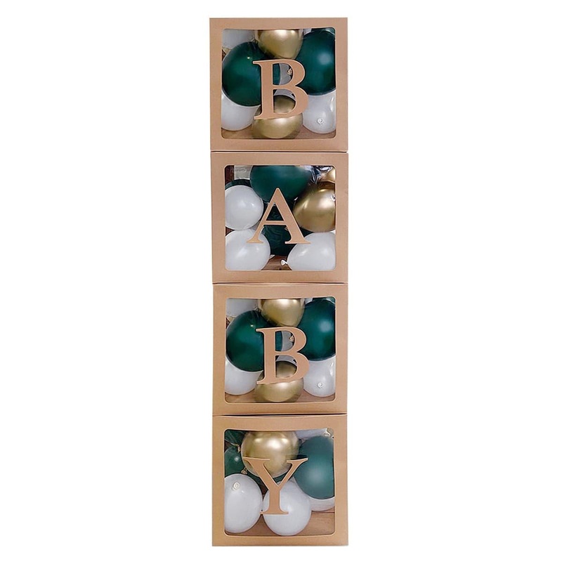 Kraft Paper Clear Balloon Boxes with "Baby" Letters, 4Count