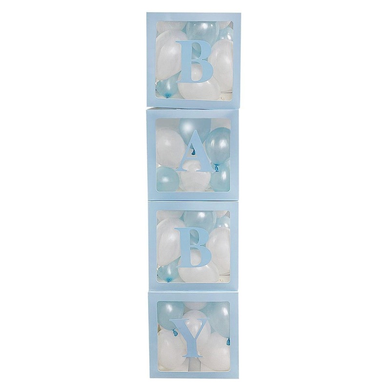 Light Blue Clear Balloon Boxes with "Baby" Letters, 4Count