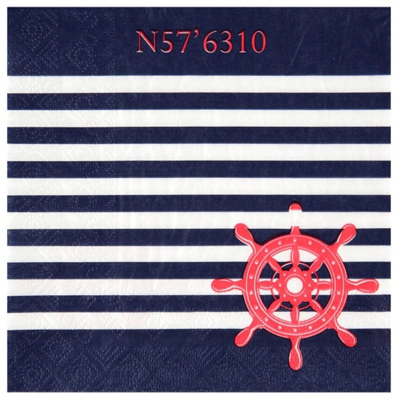 Seaside Lunch Napkins, Blue, Red and White, 20Count