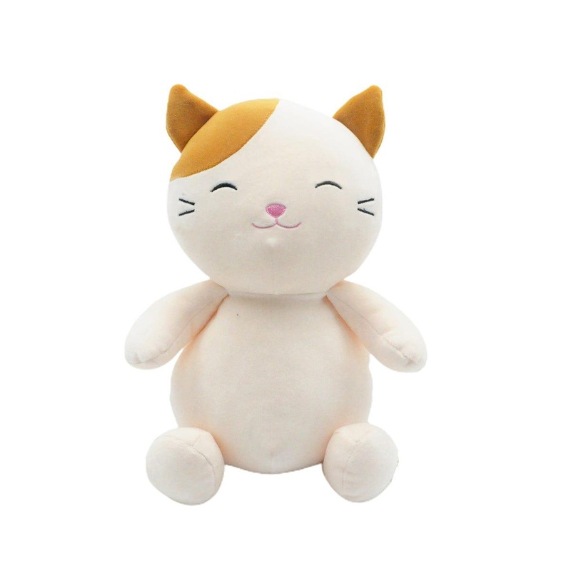 Smoochy Sitting Cat Plush, 12 in, White and Brown