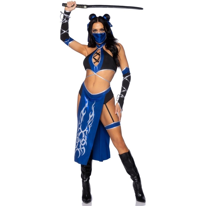 Blue Ninja Sexy Costume for Adults, Blue and Black Crop Top XS