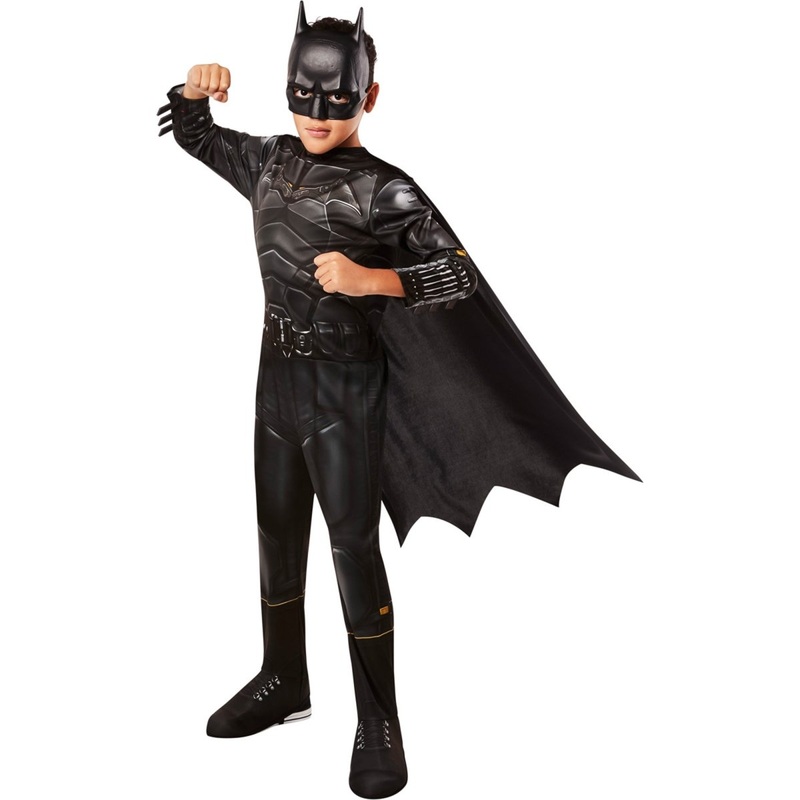 DC Comics Batman Costume for Kids, Black Jumpsuit with Detachable Cape S