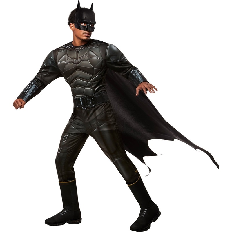 DC Comics Batman Deluxe Costume for Adults, Black Padded Jumpsuit with Detachable Cape STD