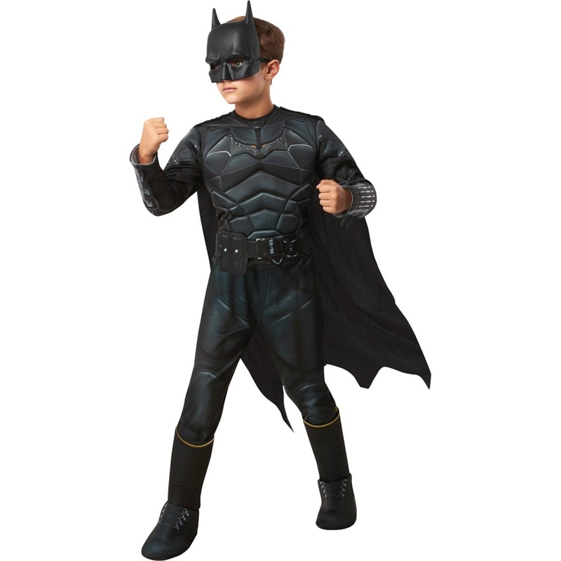 DC Comics Batman Deluxe Costume for Kids, Black Padded Jumpsuit with Detachable Cape S