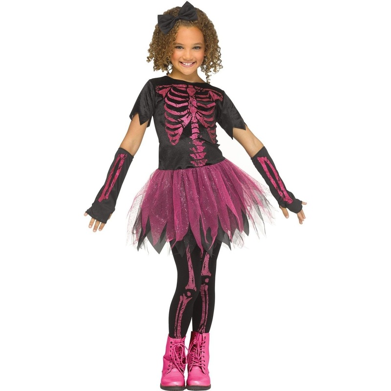Skele-Witch Costume for Kids, Pink Dress S