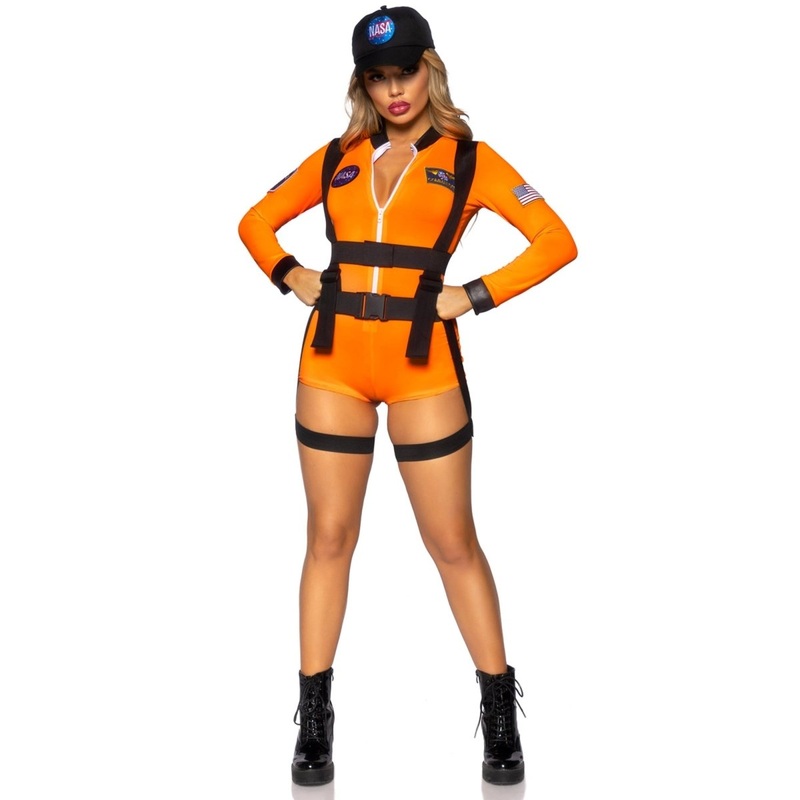 Space Command Sexy Costume for Adults, Orange Romper XS