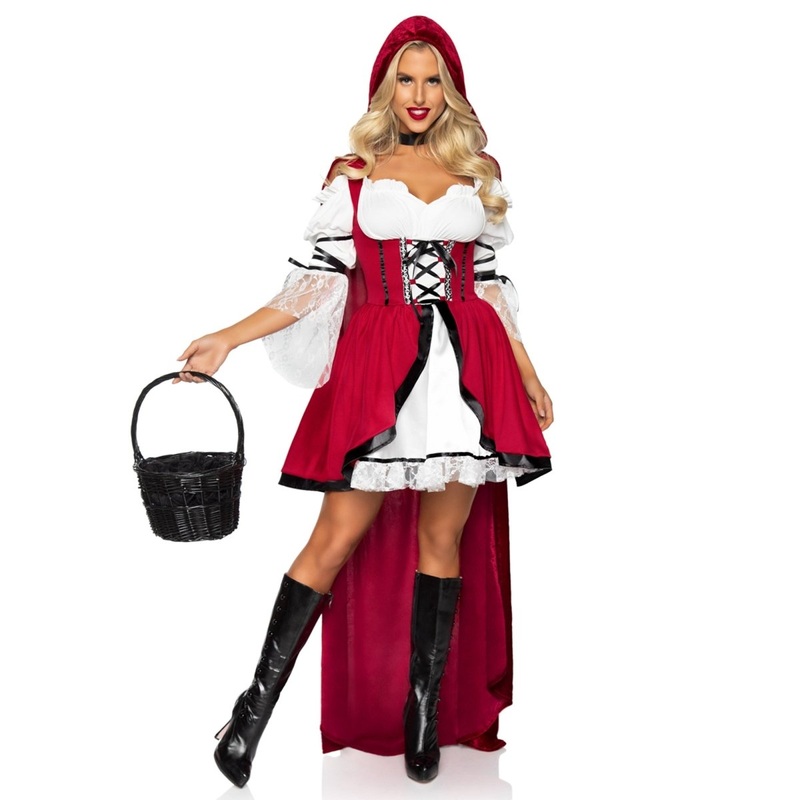 Storybook Red Riding Hood Costume for Adults, Red and White Dress S/M