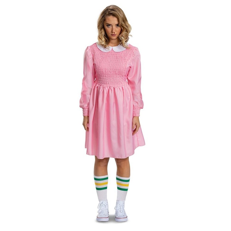Stranger Things Eleven Deluxe Costume for Adults, Pink Dress with White Socks S