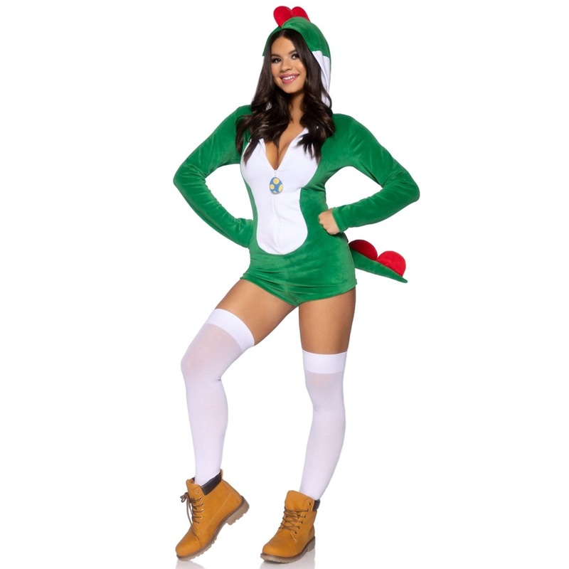 Super Dino Sexy Costume for Adults, Green Romper XS