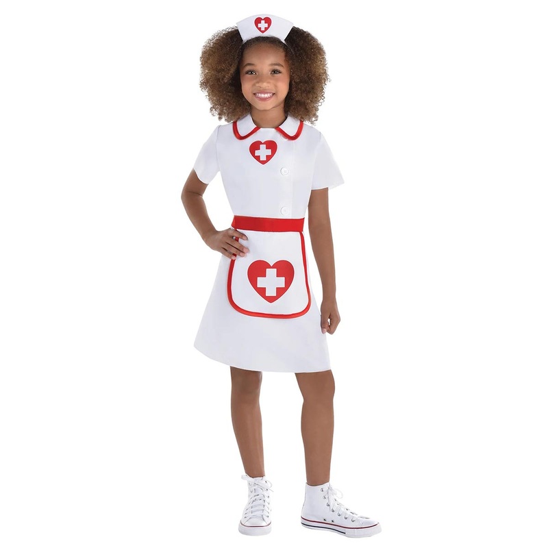 Sweetheart Nurse Costume for Kids, White and Red Dress S