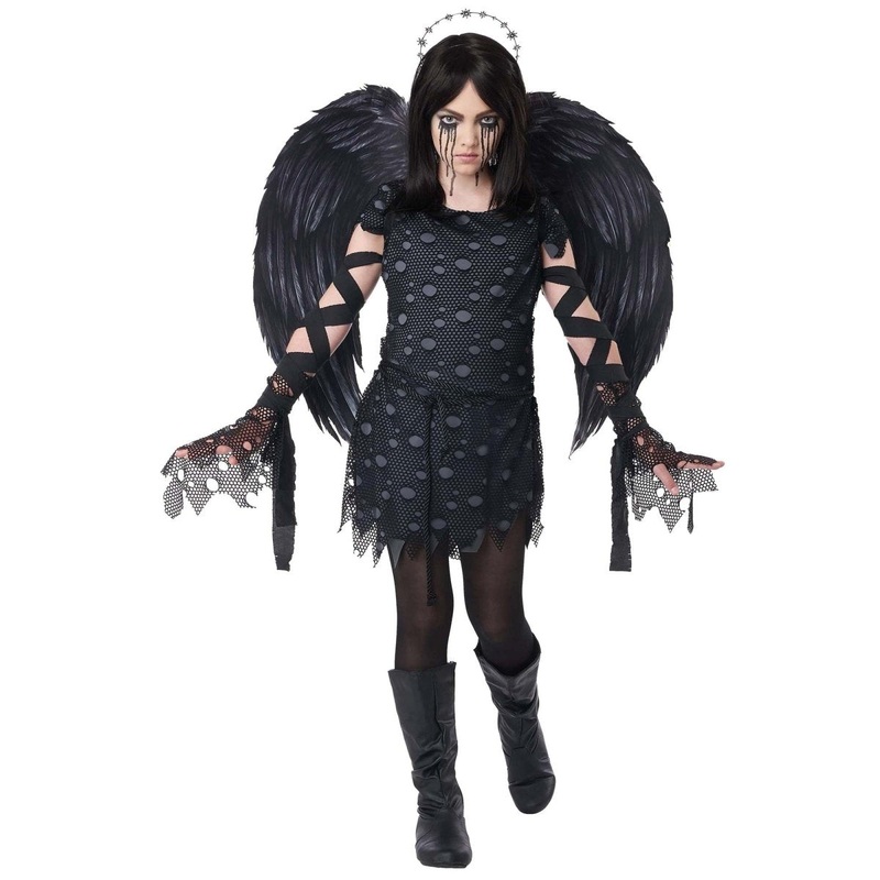 Angel of Darkness Costume for Kids, Black Shredded Dress S
