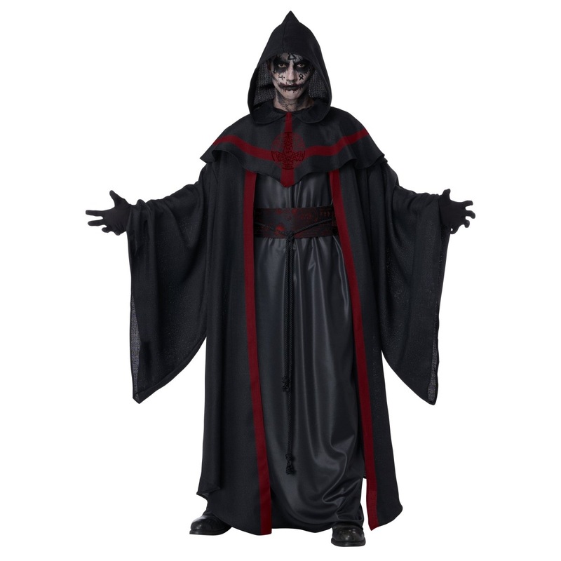 Dark Ritual Costume for Adults, Black and Red Robe with Sleeves S/M