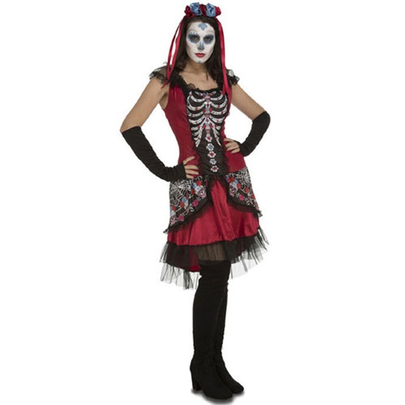 Day of the Dead Costume for Adults, Short Pink Dress S