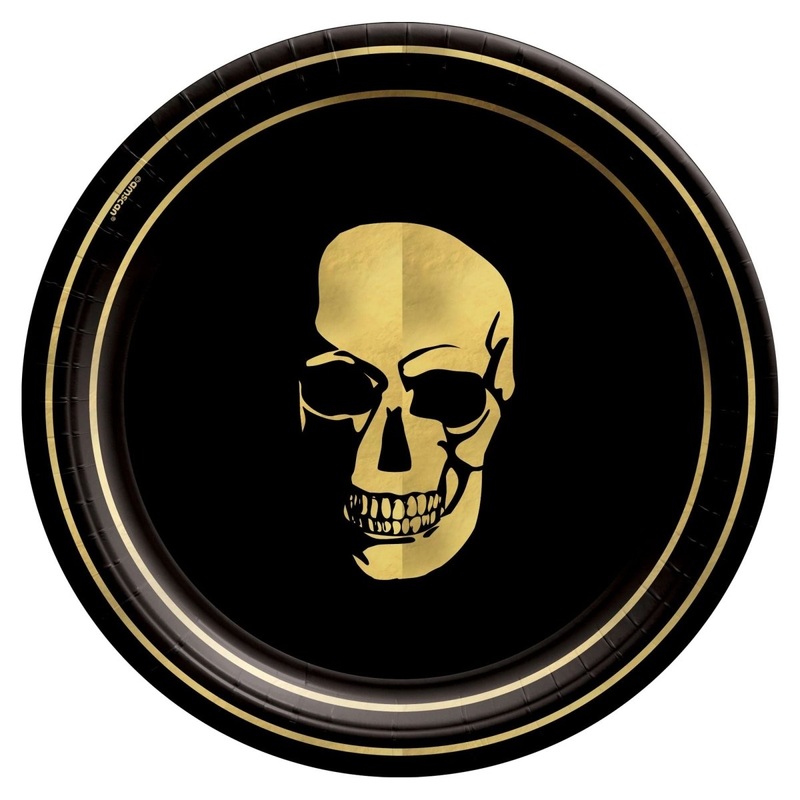 Glam Boneyard Small Round Dessert Paper Plates, 7 Inches, 8 Count