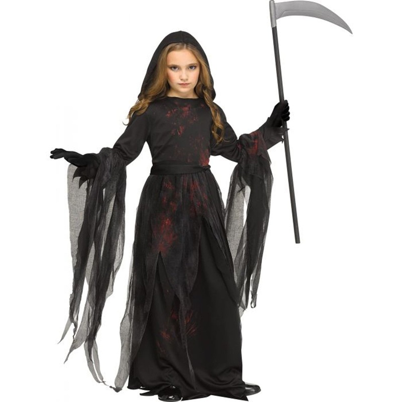 Soulless Reaper Costume for Kids, Black and Red Dress M