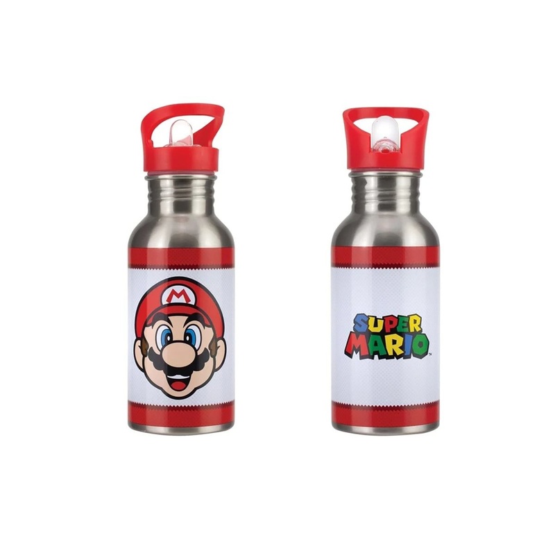 Super Mario Metal Water Bottle With Straw, 16 Oz, 1 Count