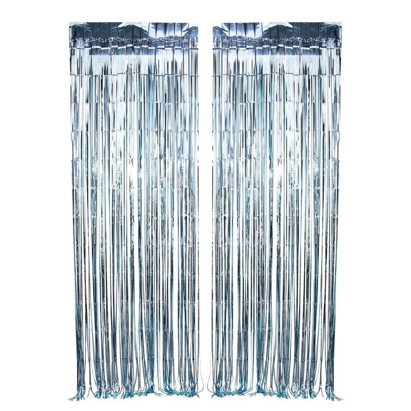 Light Blue Foil Fringe Curtain, 2 Count