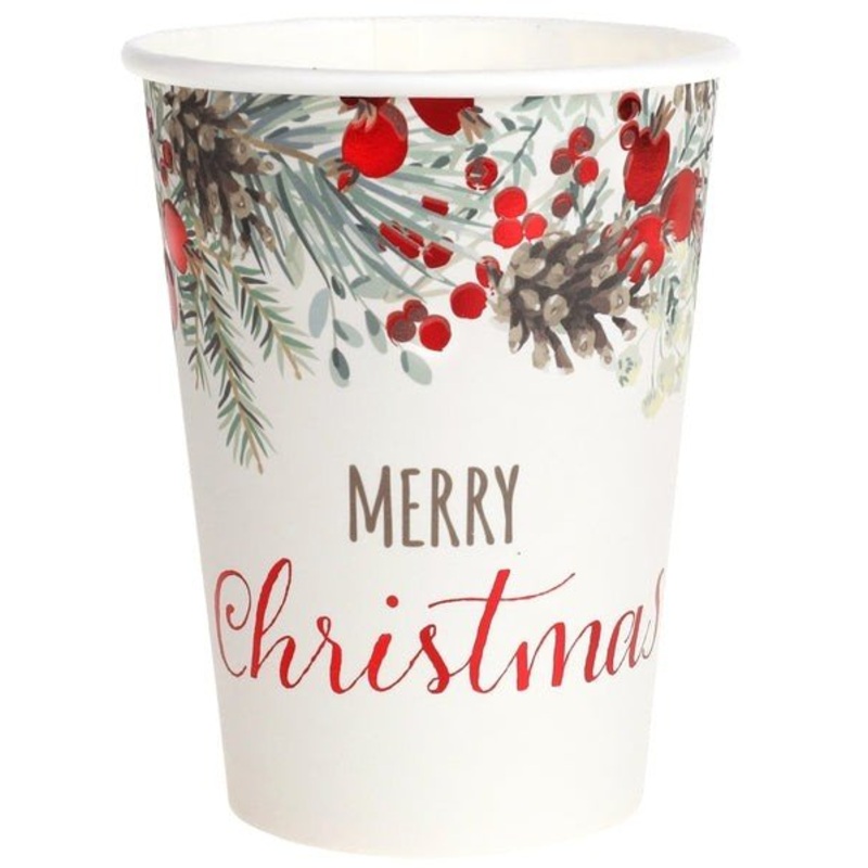 Merry Christmas Red Paper Cups, 9 oz, 10 Count